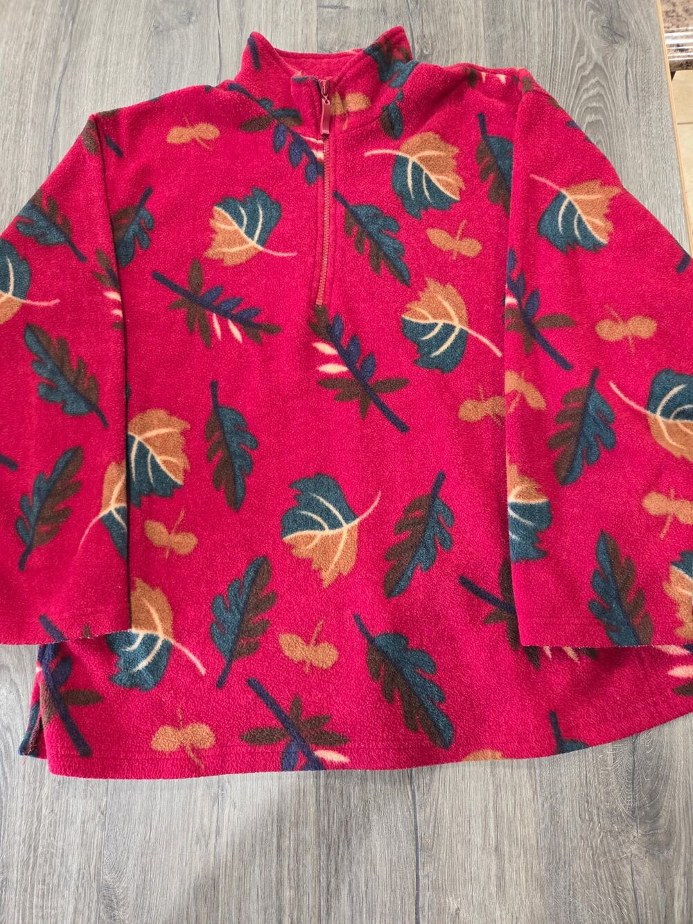 Vintage Avon Womens Shirt Pull Over Fleece Fall Leaves Red Polyester Size 2XL